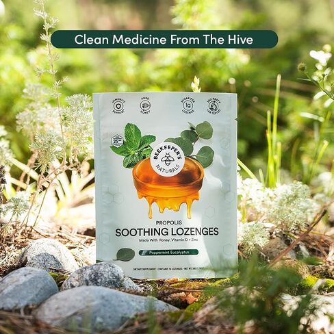 Beekeeper's Naturals Soothing Mint Eucalyptus Cough Drops, Immune Support with Vitamin D, Zinc and Propolis, Cooling & Throat Soothing Lozenges, 14 Ct in Saudi Arabia