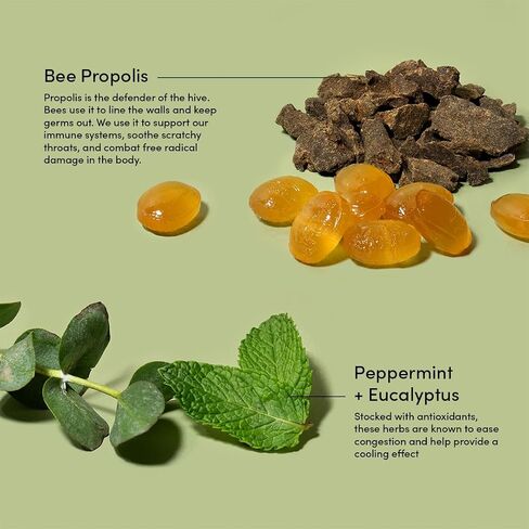 Beekeeper's Naturals Soothing Mint Eucalyptus Cough Drops, Immune Support with Vitamin D, Zinc and Propolis, Cooling & Throat Soothing Lozenges, 14 Ct in Saudi Arabia