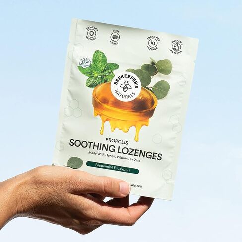 Beekeeper's Naturals Soothing Mint Eucalyptus Cough Drops, Immune Support with Vitamin D, Zinc and Propolis, Cooling & Throat Soothing Lozenges, 14 Ct in Saudi Arabia