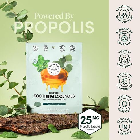 Beekeeper's Naturals Soothing Mint Eucalyptus Cough Drops, Immune Support with Vitamin D, Zinc and Propolis, Cooling & Throat Soothing Lozenges, 14 Ct in Saudi Arabia