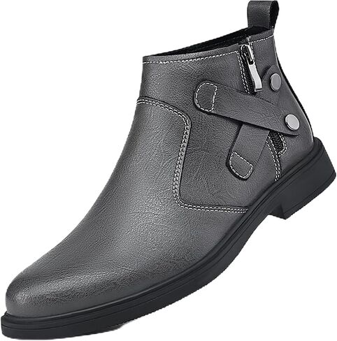 Premium Autumn Winter Boots - Genuine Leather Chelsea Design with Buckle Strap, Side Zipper and Fur Lining for Business Casual Dress in Saudi Arabia