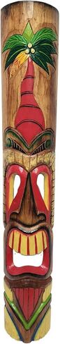 WorldBazzar Polynesian Tiki God Mask - 39.5 Inch Palm Tree Headdress - Hand Carved Wooden Decorative Mask - Perfect for Home Decor & Tiki Bar Themes - Unisex Adults in Saudi Arabia