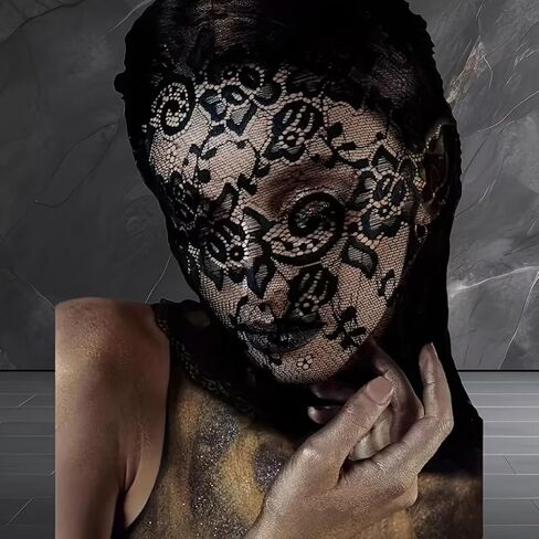 قناع وجه كامل من الدانتيل الأسود من القماش المطاطي غطاء رأس للحفلات للجنسين إكسسوار تنكرية ديكور الهالوين عيد الحب وعيد الفصح تحت عنوان الأحداث فستان الزي كرنفال قناع حفلة الرقص قطعة واحدة أسود in Kuwait