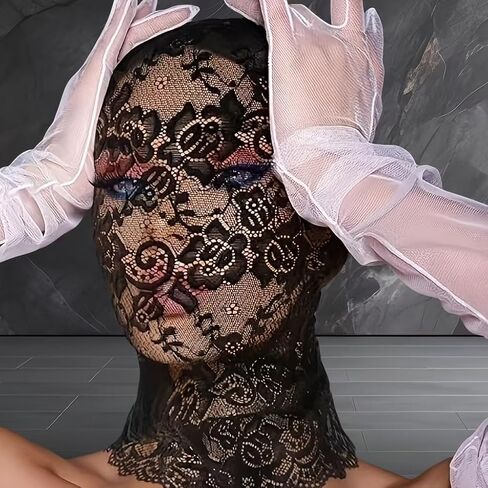 قناع وجه كامل من الدانتيل الأسود من القماش المطاطي غطاء رأس للحفلات للجنسين إكسسوار تنكرية ديكور الهالوين عيد الحب وعيد الفصح تحت عنوان الأحداث فستان الزي كرنفال قناع حفلة الرقص قطعة واحدة أسود in Kuwait