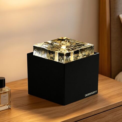 Modern Crystal Water Fountain with LED Light, 7.09 Inch Square Quiet Desktop Water Feature, Zen Relaxation Decor for Home Office Bedroom, Feng Shui Ornament, Ideal Housewarming Gift in Saudi Arabia