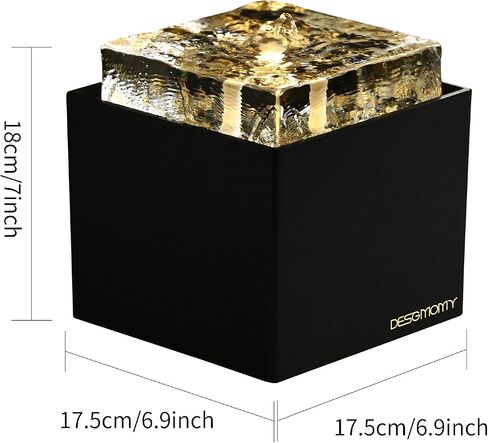 Modern Crystal Water Fountain with LED Light, 7.09 Inch Square Quiet Desktop Water Feature, Zen Relaxation Decor for Home Office Bedroom, Feng Shui Ornament, Ideal Housewarming Gift in Saudi Arabia