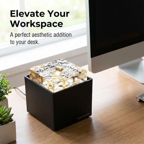 Modern Crystal Water Fountain with LED Light, 7.09 Inch Square Quiet Desktop Water Feature, Zen Relaxation Decor for Home Office Bedroom, Feng Shui Ornament, Ideal Housewarming Gift in Saudi Arabia