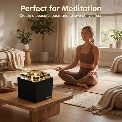 Modern Crystal Water Fountain with LED Light, 7.09 Inch Square Quiet Desktop Water Feature, Zen Relaxation Decor for Home Office Bedroom, Feng Shui Ornament, Ideal Housewarming Gift in Saudi Arabia