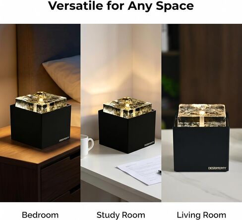 Modern Crystal Water Fountain with LED Light, 7.09 Inch Square Quiet Desktop Water Feature, Zen Relaxation Decor for Home Office Bedroom, Feng Shui Ornament, Ideal Housewarming Gift in Saudi Arabia