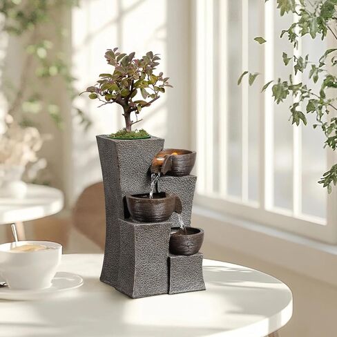Tabletop Water Fountain Cascading with Planter 3-Tier Indoor Zen Fountain Desk Water Decorative Home Decor Office Decoration in Kuwait