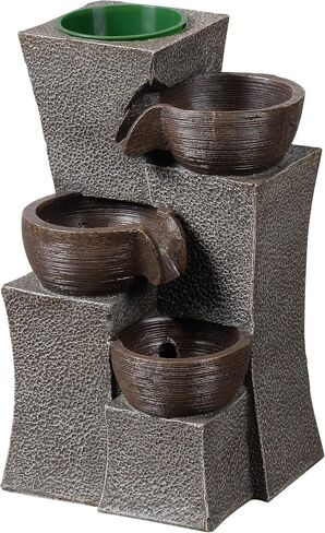 Tabletop Water Fountain Cascading with Planter 3-Tier Indoor Zen Fountain Desk Water Decorative Home Decor Office Decoration in Kuwait