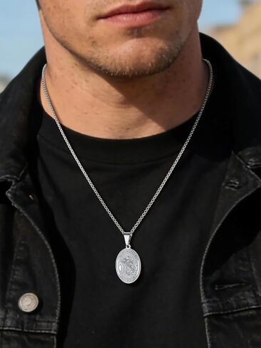 U7 Saint Michael Necklace for Men,Stainless Steel/18K Gold Plated St Michael Archangel/Saint Benedict/Saint Christopher Pendant Amulet Necklace for Men Women in Saudi Arabia