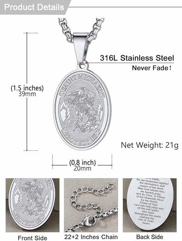 U7 Saint Michael Necklace for Men,Stainless Steel/18K Gold Plated St Michael Archangel/Saint Benedict/Saint Christopher Pendant Amulet Necklace for Men Women in Saudi Arabia