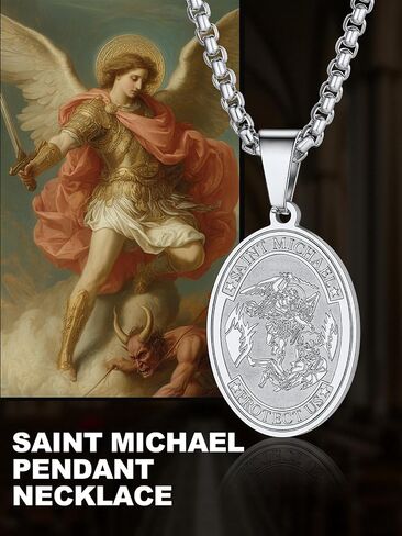 U7 Saint Michael Necklace for Men,Stainless Steel/18K Gold Plated St Michael Archangel/Saint Benedict/Saint Christopher Pendant Amulet Necklace for Men Women in Saudi Arabia