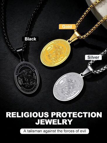 U7 Saint Michael Necklace for Men,Stainless Steel/18K Gold Plated St Michael Archangel/Saint Benedict/Saint Christopher Pendant Amulet Necklace for Men Women in Saudi Arabia