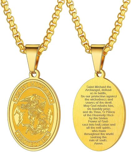 U7 Saint Michael Necklace for Men,Stainless Steel/18K Gold Plated St Michael Archangel/Saint Benedict/Saint Christopher Pendant Amulet Necklace for Men Women in Saudi Arabia
