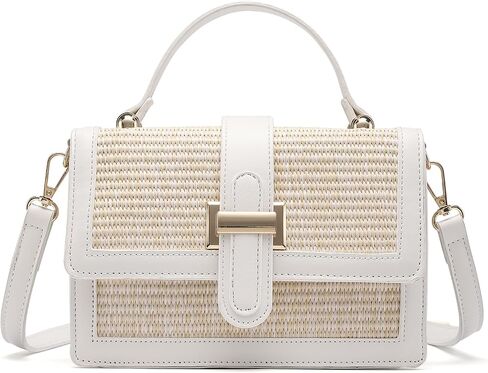 Straw Crossbody Bag, Vegan Leather Patchwork Summer Purse with Top Handle, Small Woven Bag for Beach & Wedding in Saudi Arabia