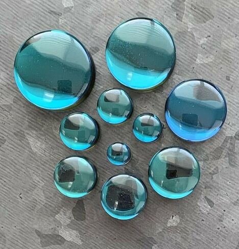 PAIR of Midnight Moonstone Iridescent Glass Double Flare Plugs Gauges - Body Jewelry in Kuwait