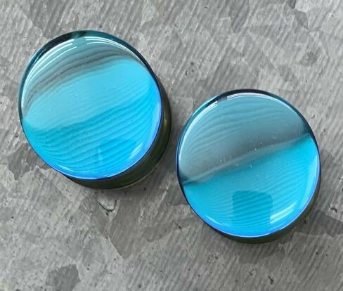 PAIR of Midnight Moonstone Iridescent Glass Double Flare Plugs Gauges - Body Jewelry in Kuwait