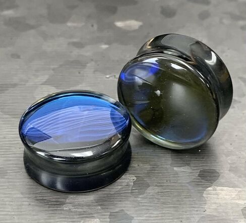PAIR of Midnight Moonstone Iridescent Glass Double Flare Plugs Gauges - Body Jewelry in Kuwait