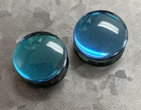 PAIR of Midnight Moonstone Iridescent Glass Double Flare Plugs Gauges - Body Jewelry in Kuwait