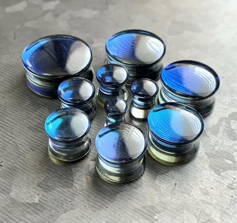 PAIR of Midnight Moonstone Iridescent Glass Double Flare Plugs Gauges - Body Jewelry in Kuwait