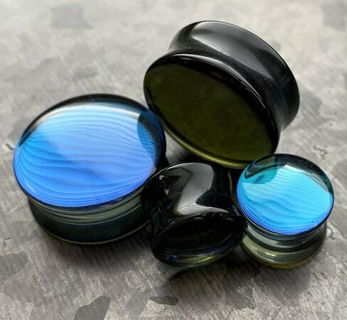 PAIR of Midnight Moonstone Iridescent Glass Double Flare Plugs Gauges - Body Jewelry in Kuwait