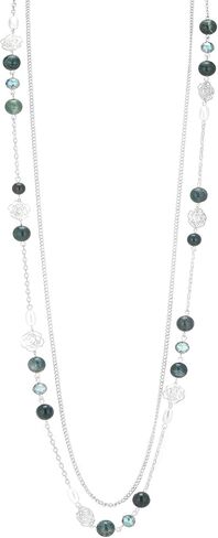 FULU AUTUMN Long Layered Silver Necklaces for Women - Natural Stone and Dainty Flower Beaded Sweater Chain Fashion Jewelry Gifts in Kuwait