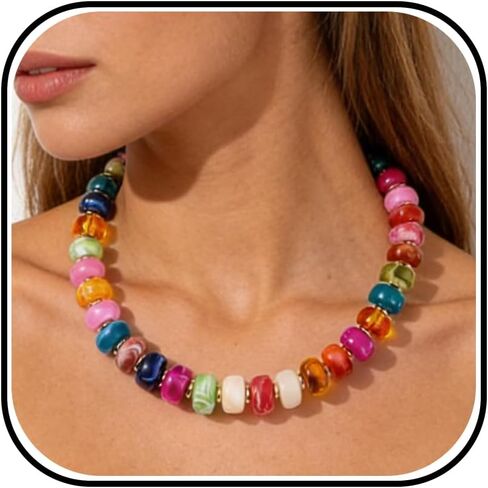 Chunky Beaded Necklace for Women Colorful Large Round Bead Necklace Multicolor Statement Jewelry in Kuwait