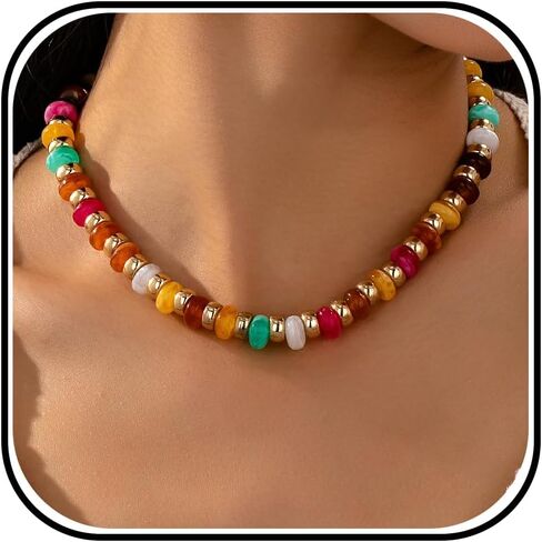 Chunky Beaded Necklace for Women Colorful Large Round Bead Necklace Multicolor Statement Jewelry in Kuwait