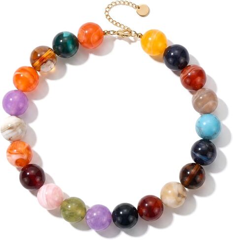 Chunky Beaded Necklace for Women Colorful Large Round Bead Necklace Multicolor Statement Jewelry in Kuwait
