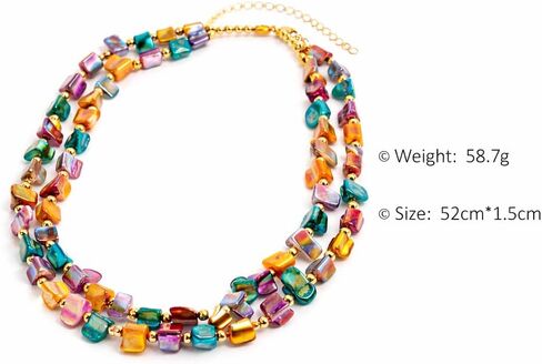 Colorful Beaded Necklace for Women, Layered Gemstone Style Necklace, Multi Strand Chunky Bead Necklace, Boho Statement Jewelry, Vacation Resort Fashion Gift in Saudi Arabia