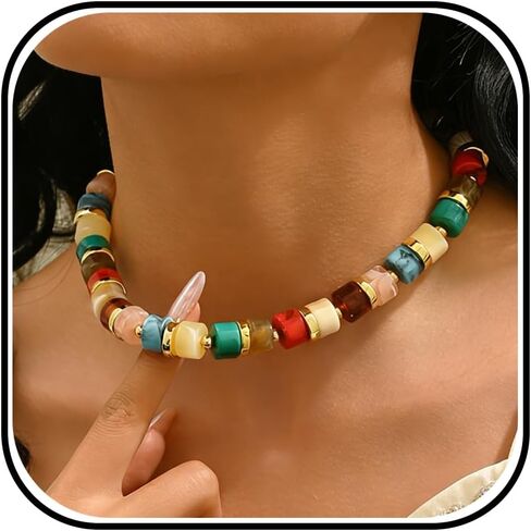 Chunky Beaded Necklace for Women Colorful Large Round Bead Necklace Multicolor Statement Jewelry in Kuwait