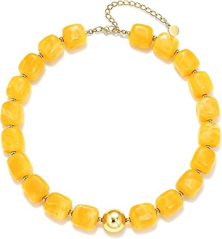 Chunky Beaded Necklace for Women Acrylic Resin Big Round White Brown Beaded Necklace Boho Statement Bead Necklaces for Women Trendy Festive Art Daily Outfits in Saudi Arabia