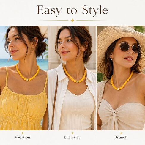 Chunky Beaded Necklace for Women Acrylic Resin Big Round White Brown Beaded Necklace Boho Statement Bead Necklaces for Women Trendy Festive Art Daily Outfits in Saudi Arabia