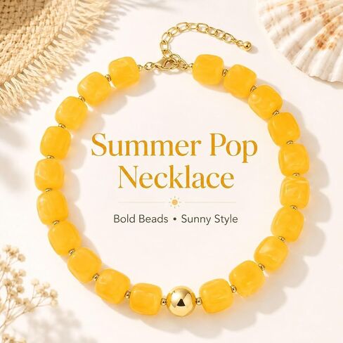 Chunky Beaded Necklace for Women Acrylic Resin Big Round White Brown Beaded Necklace Boho Statement Bead Necklaces for Women Trendy Festive Art Daily Outfits in Saudi Arabia