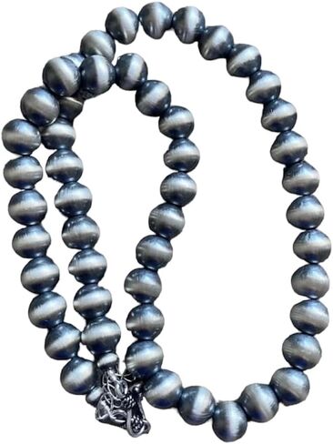 10mm Sterling Silver Oxidized Pearls Bead Necklace Southwestern "Navajo Style" in Kuwait