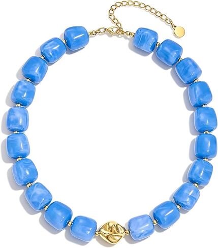 Chunky Beaded Necklace for Women Acrylic Resin Big Round White Brown Beaded Necklace Boho Statement Bead Necklaces for Women Trendy Festive Art Daily Outfits in Saudi Arabia
