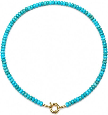 Amazonite Beaded Necklace, 4x6mm Natural Healing Gemstone Necklace for Women, Gold Plated Bohemian Bead Necklace 18inches in Saudi Arabia
