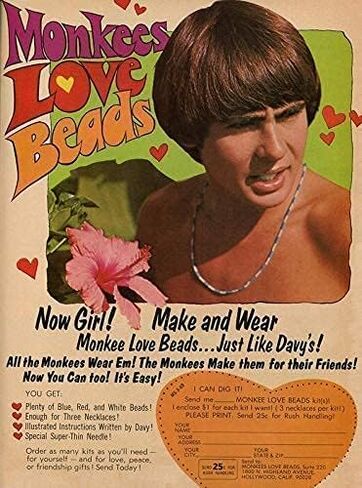 Monkees Memorabilia! Exact Replica of Davy Jones Love Beads - Glass Bead Necklace in Kuwait