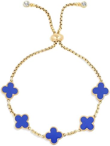 Mint & Lily Clover Enamel Bracelet for Women – 18k Gold Plated Over Stainless Steel with 9" Adjustable Box Chain in Saudi Arabia