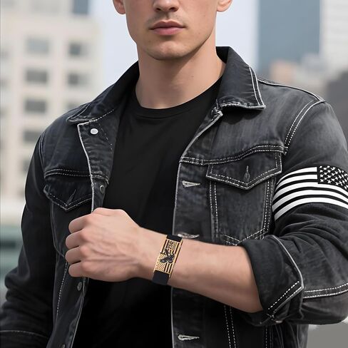 USA 250th Anniversary bracelet - Adjustable Black Nylon Cord with Patriotic Stainless Steel Charm (4.3x2 cm) | America 250 Merchandise & 250th Anniver Gifts for Men and Women in Saudi Arabia