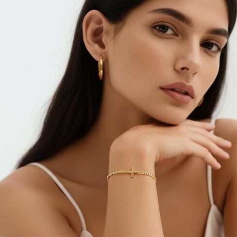 Gold Bracelets for Women 14K Gold Bracelets for Women Cross Bracelet for Womens Minimalist Collision for Fashionable Tension Christian Cuban Link Bracelet for Womens in Saudi Arabia