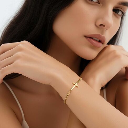 Gold Bracelets for Women 14K Gold Bracelets for Women Cross Bracelet for Womens Minimalist Collision for Fashionable Tension Christian Cuban Link Bracelet for Womens in Saudi Arabia