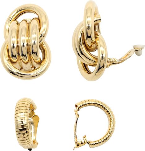 2 Pairs of Marshal Fashion Earrings: 18k Gold Plated Knot Clip Earrings and Tubogas Hoop Clip Earrings for Women in Saudi Arabia