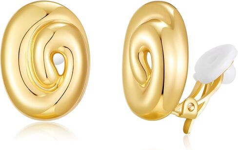 Gold Clip On Earrings for Women 14K Gold Plated Conch Seashell Round Swirl Stud Clip-ons No Pirecing Statement Ear Clips Holiday Beach Jewelry in Kuwait