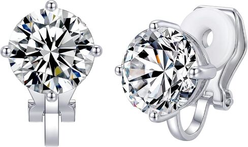 Cubic Zirconia Clip on Earrings, Hypoallergenic Crystal Clip On Stud Earrings Round Non Pierced Earrings for Women in Saudi Arabia