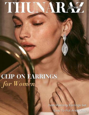 THUNARAZ Clip on Earrings for Women Glitter Rhinestone Crystal Wedding Bridal Earring Non Piercing Dangle Earrings Fashion Jewelry in Kuwait