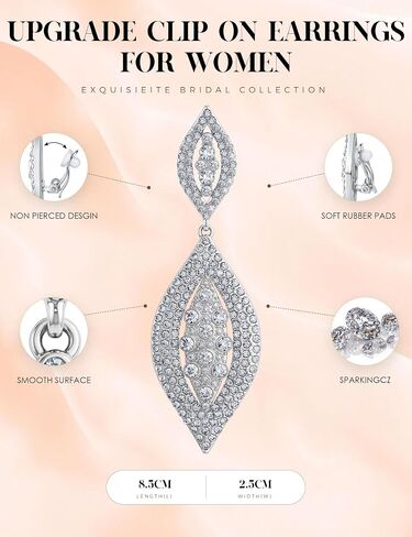 THUNARAZ Clip on Earrings for Women Glitter Rhinestone Crystal Wedding Bridal Earring Non Piercing Dangle Earrings Fashion Jewelry in Kuwait