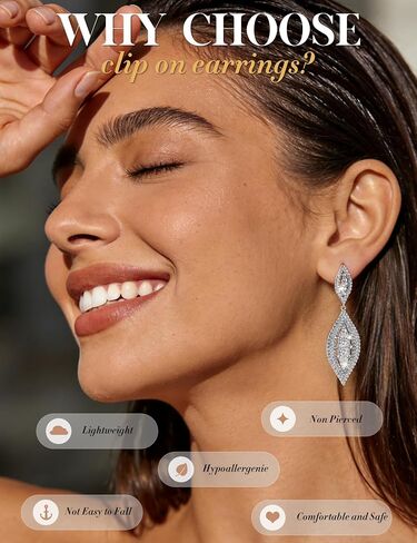 THUNARAZ Clip on Earrings for Women Glitter Rhinestone Crystal Wedding Bridal Earring Non Piercing Dangle Earrings Fashion Jewelry in Kuwait